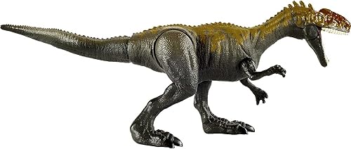 Miniatura 4 de Jurassic World Figura de dinosaurio de golpe salvaje de Monolophosaurus Cretácico de Toys Camp, tamaño más pequeño, movimiento icónico de ataque a