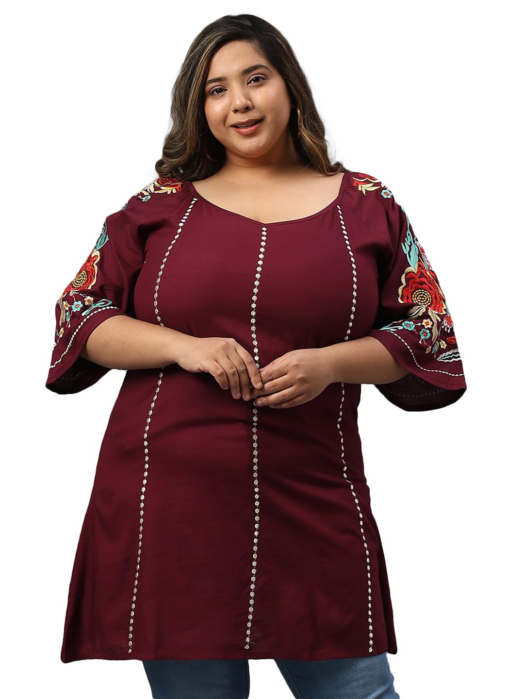saakaa Women's Rayon Brown Embroidery Plus Size Tunic-picture-18