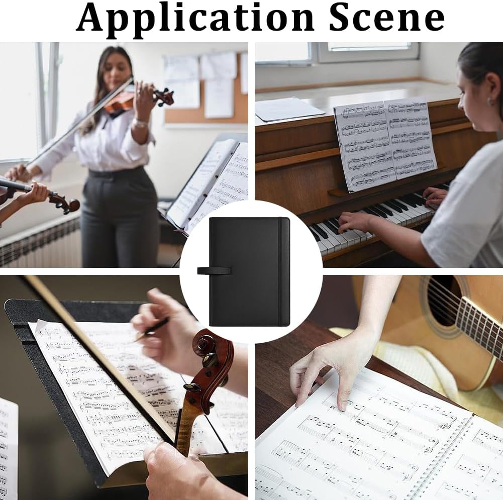 Choral Sheet Music Folder Large Black 3 Ring Choir Binder Piano Music Sheet Holder Storage with Hand Strap and Internal Retention Strap for Stage Performance Piano Playing Choir Singer