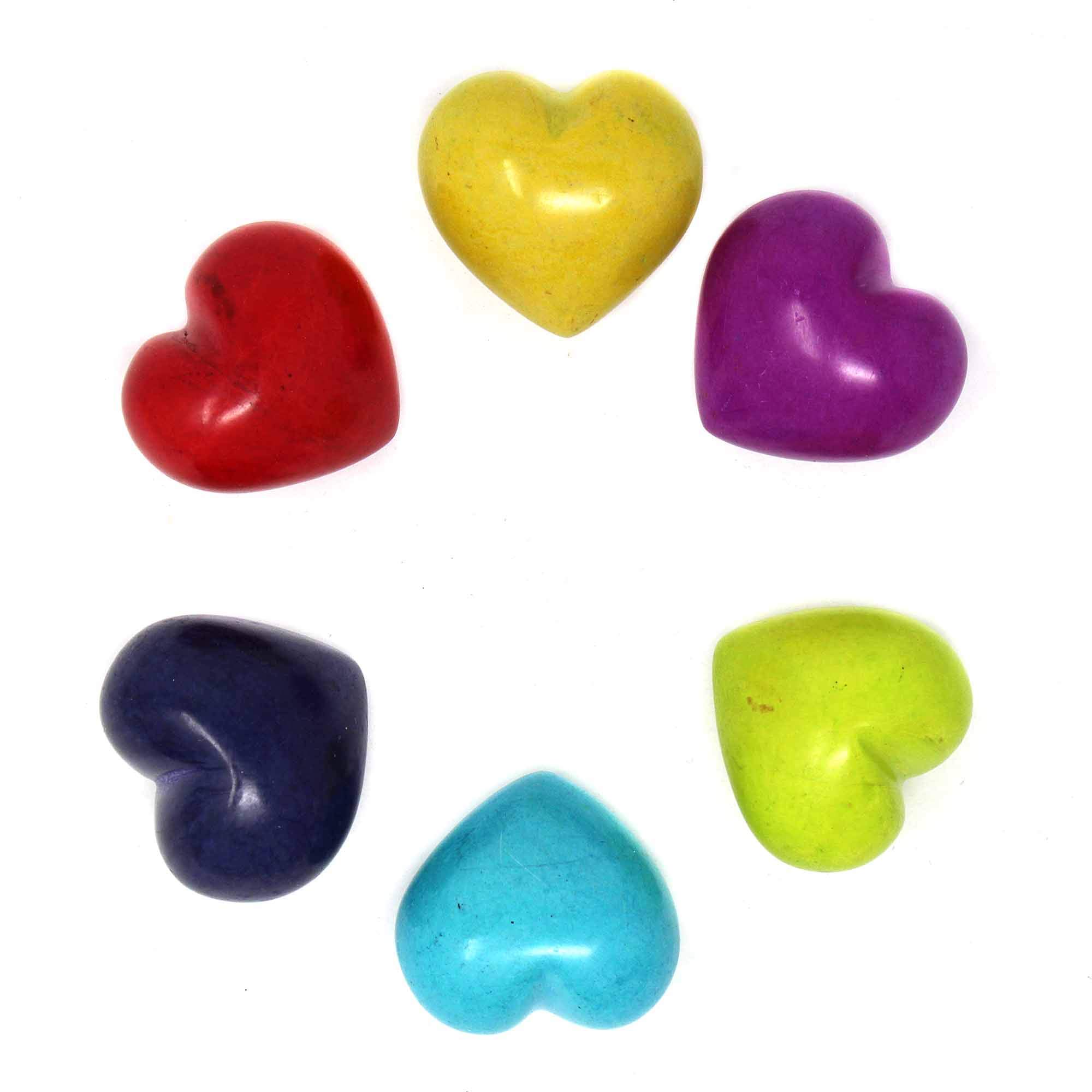 Global Crafts Handcarved Soapstone 1.5-Inch Hearts, Assorted Solid Colors, Set of 10 (KSAH01SP-S10)