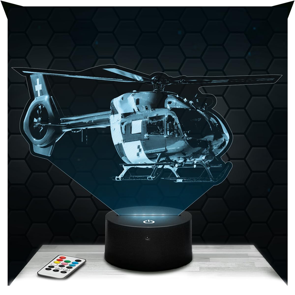 Lampephoto.fr - Helicopter 3D Lamp, Night Light 3D LED Illusion Lamp, Miniature Decoration Collection, Aircraft Air Transport, Night Light for Children's Bedroom, Gift idea for Boys, Original Gift