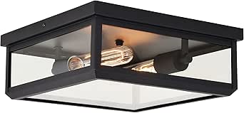 VAXCEL Kinzie Black Outdoor Square Flush Mount Ceiling Light with Clear Glass