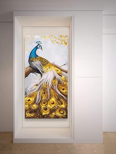 Miniatura 65 de Looife Lienzo decorativo para pared de pavo real, 16 x 32 pulgadas, pájaros verde azulado con flores, decoración de pared para decoración de DW148