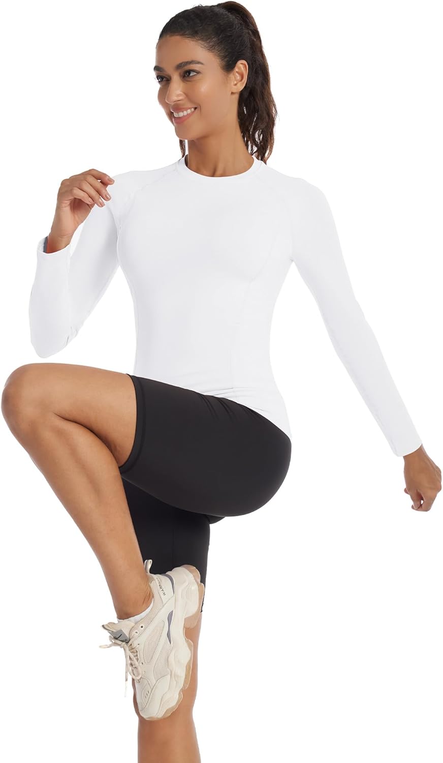 Runhit Compression Shirt Women Long Sleeve, UPF 50+ Crew Neck Workout Base Layer, Quick Dry Athletic Underscrub Tops - Image 5