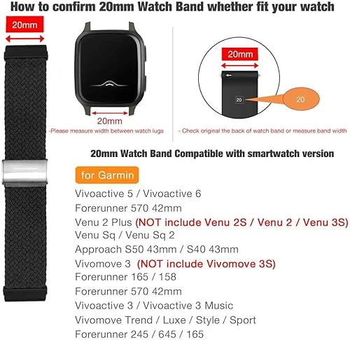 Miniatura 2 de Abanen Correa de reloj para Garmin Vivoactive 5Venu SqVenu 2 Plus, correa de nailon elástica suave de 0.787 pulgadas con cierre ajustable