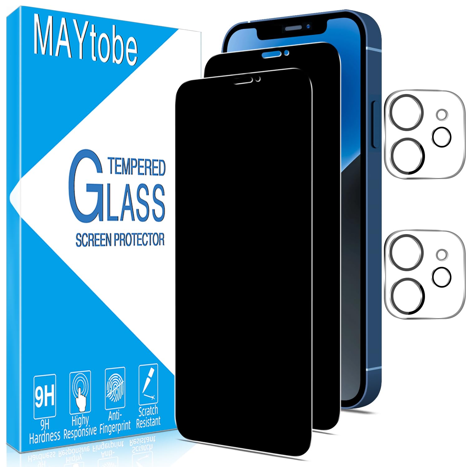 MAYtobe 2+2 Pack Designed for Apple iPhone 12 Privacy Screen Protector
