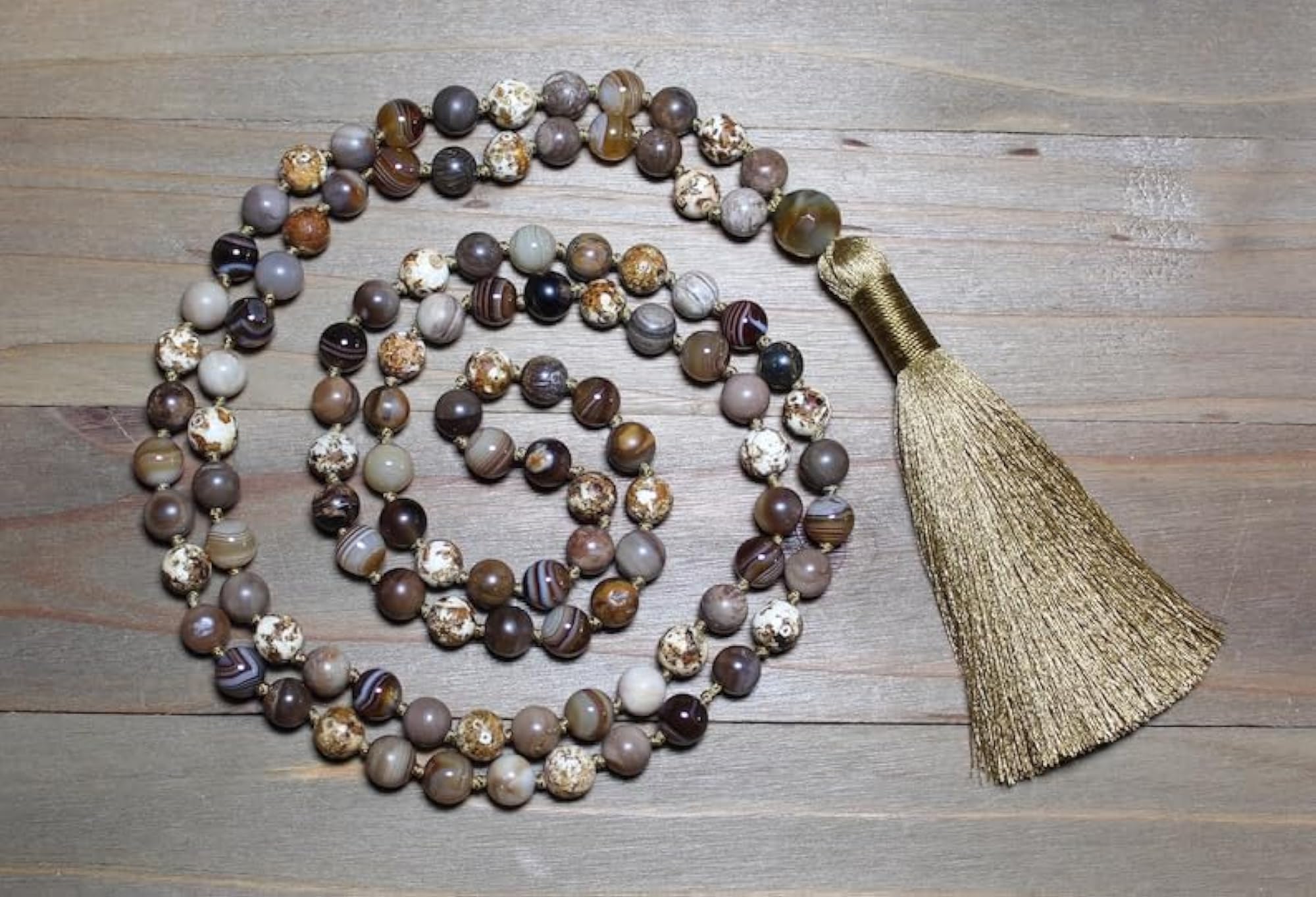 Natural Sardonyx & Opalite 10MM Beaded Handmade Prayer Mala Necklace