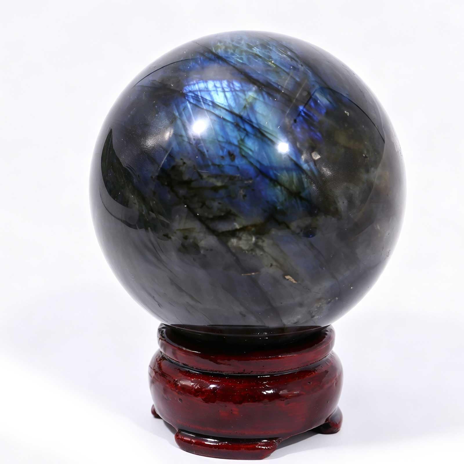 Makdodra One Color Natural Labradorite Healing Crystal Ball Sphere With Blue Sheen