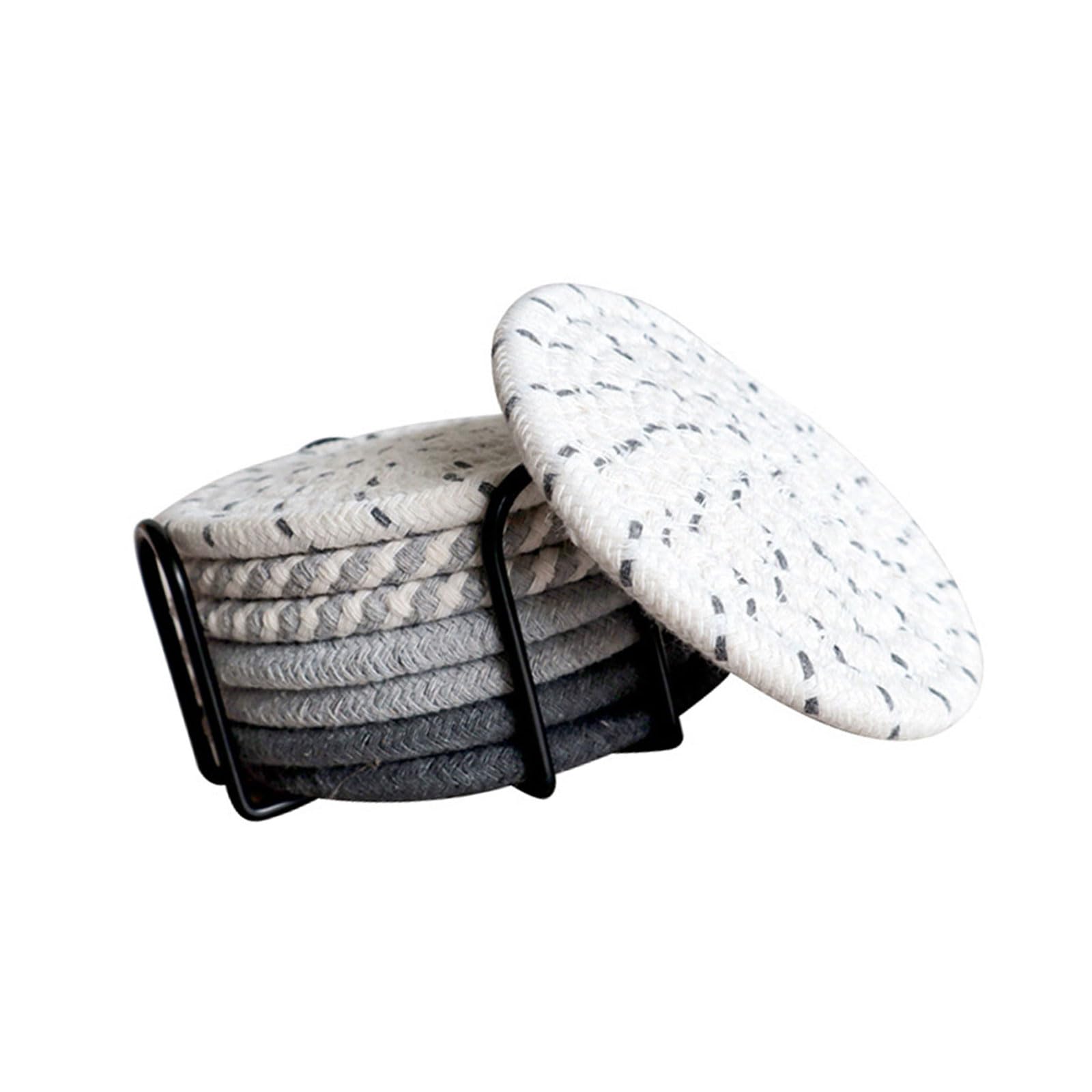 LUCKGONI Absorbent Cotton Rope Coasters Set Potholders Household Insulated Coasters With Storage Rack