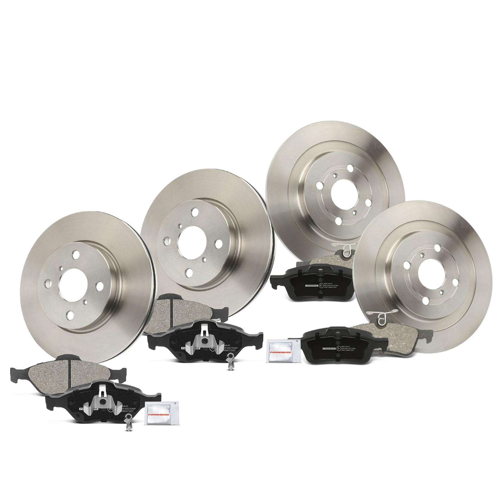 Frankberg Bremsensatz inkl. 4x Bremsscheiben + 8x Bremsbeläge Vorne Hinten Kompatibel mit Yaris P9 Yaris P13 Yaris Kasten/Schrägheck P13 Replace# 04465YZZDS, 044650D050