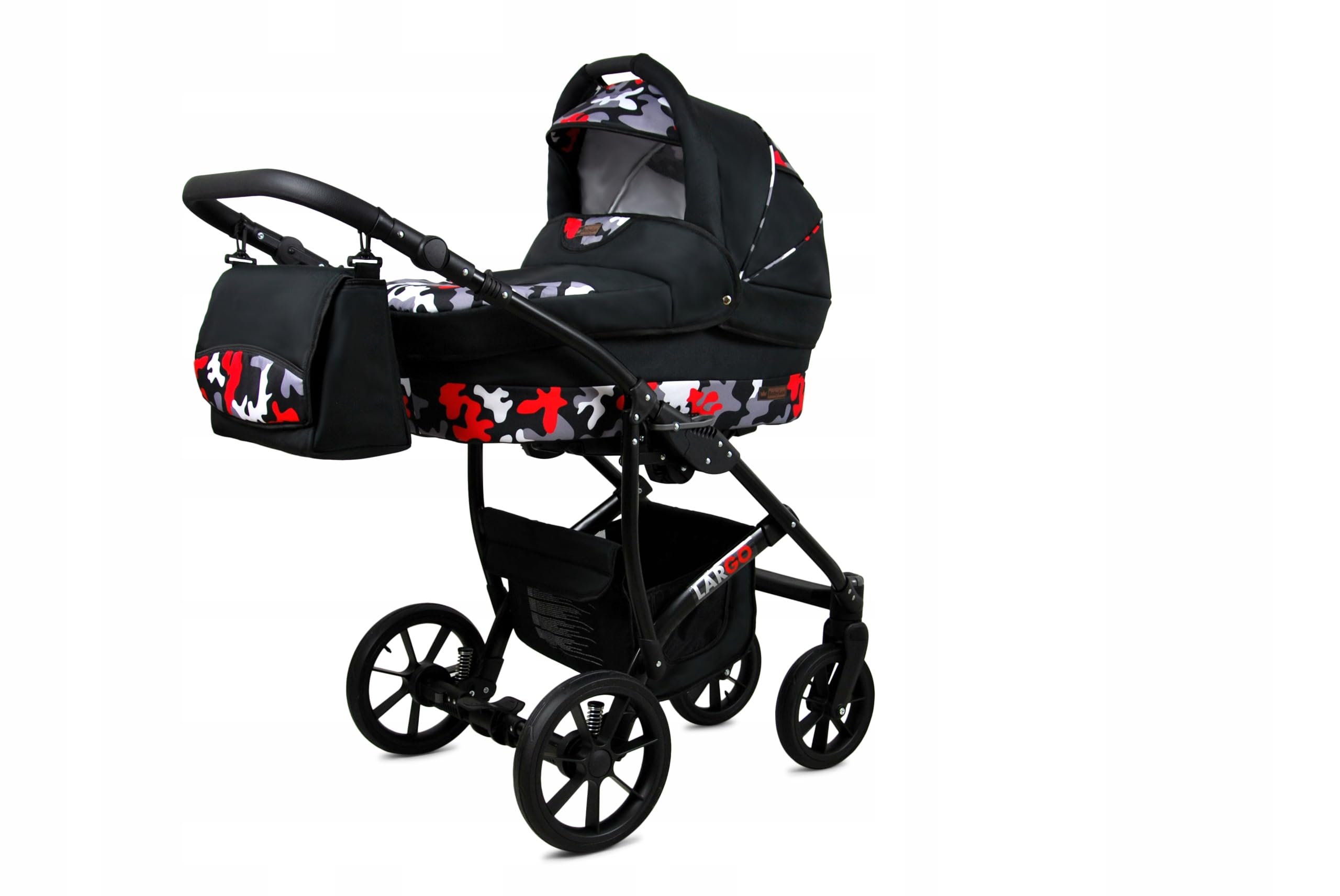 BabyLux® Zestaw wózków dziecięcych 3 w 1 – Largo – w zestawie wanienka dla niemowląt, fotelik sportowy, fotelik samochodowy – zestaw wózków dziecięcych z torbą do przewijania, osłoną przeciwdeszczową
