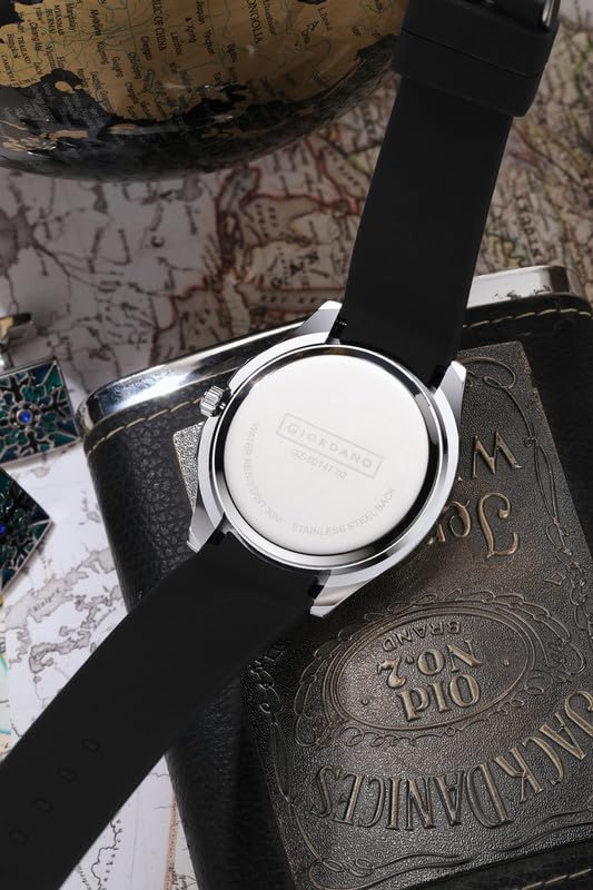Image of Giordano Stylish World Map Design Analog Watch for Men with Silver Case Round Dial, Textured Silicone Strap, Water Resistant and Date Display Function - GZ-50147