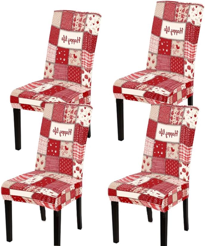 Set of 4 Christmas Cat Dining Chair Slipcovers 15.75 x 19.69 Inch Gray Background with Cute Kittens in Snow Seasonal Chair Back Protector for Kitchen Living Room Winter Party Home Decoration