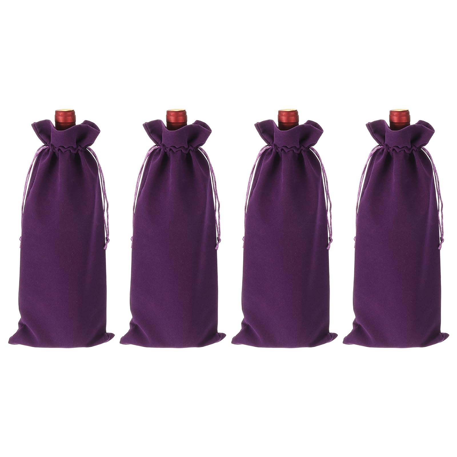 sourcing map 4 Pcs Wine Bottle Gift Bags with Drawstrings, Velvet Wine Bags Reusable Liquor Bottle Covers for Wedding Birthday Party, Purple