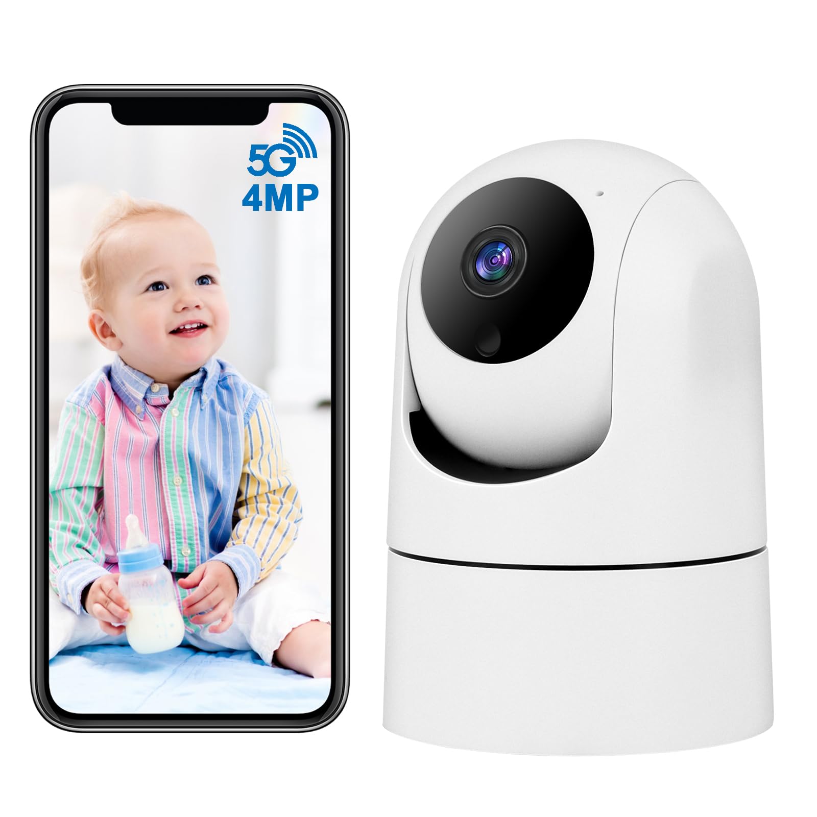 4MP Indoor Cameras for Home Security, 2.4/5G WiFi Baby/Dog Monitor with Phone APP, Auto Tracking, Human Motion Detection, Night Vision, 2 Way Audio, IP Camera Work with Alexa & Google Home (White)