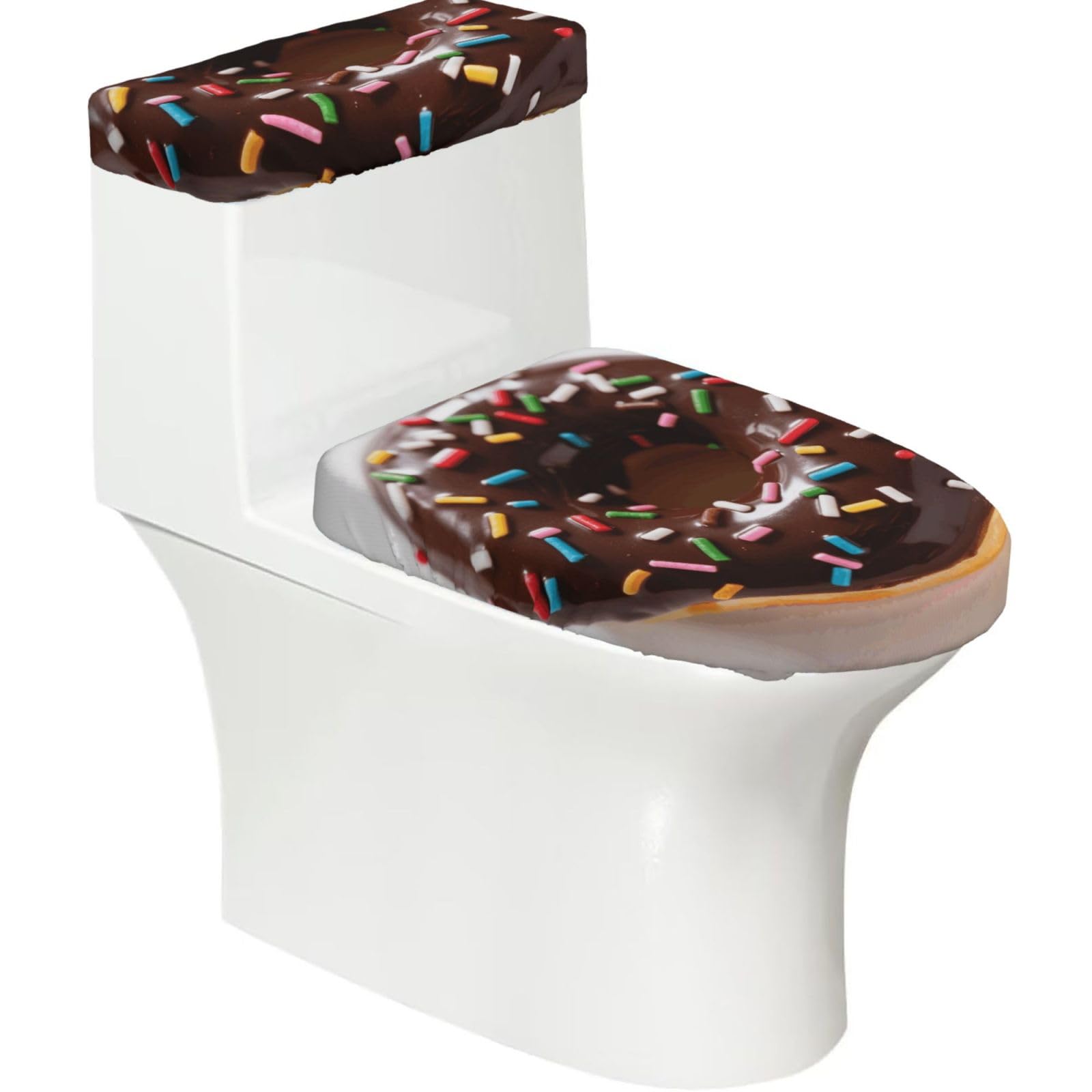 FekiLoot Tasty Chocolate Donut Toilet Lid Cover and Toilet Tank Cover Set of 2,Dust Splash Resistant Toilet Top Covers Soft Washable Toilet Lid Seat Cover for Bathroom Office Home Decor