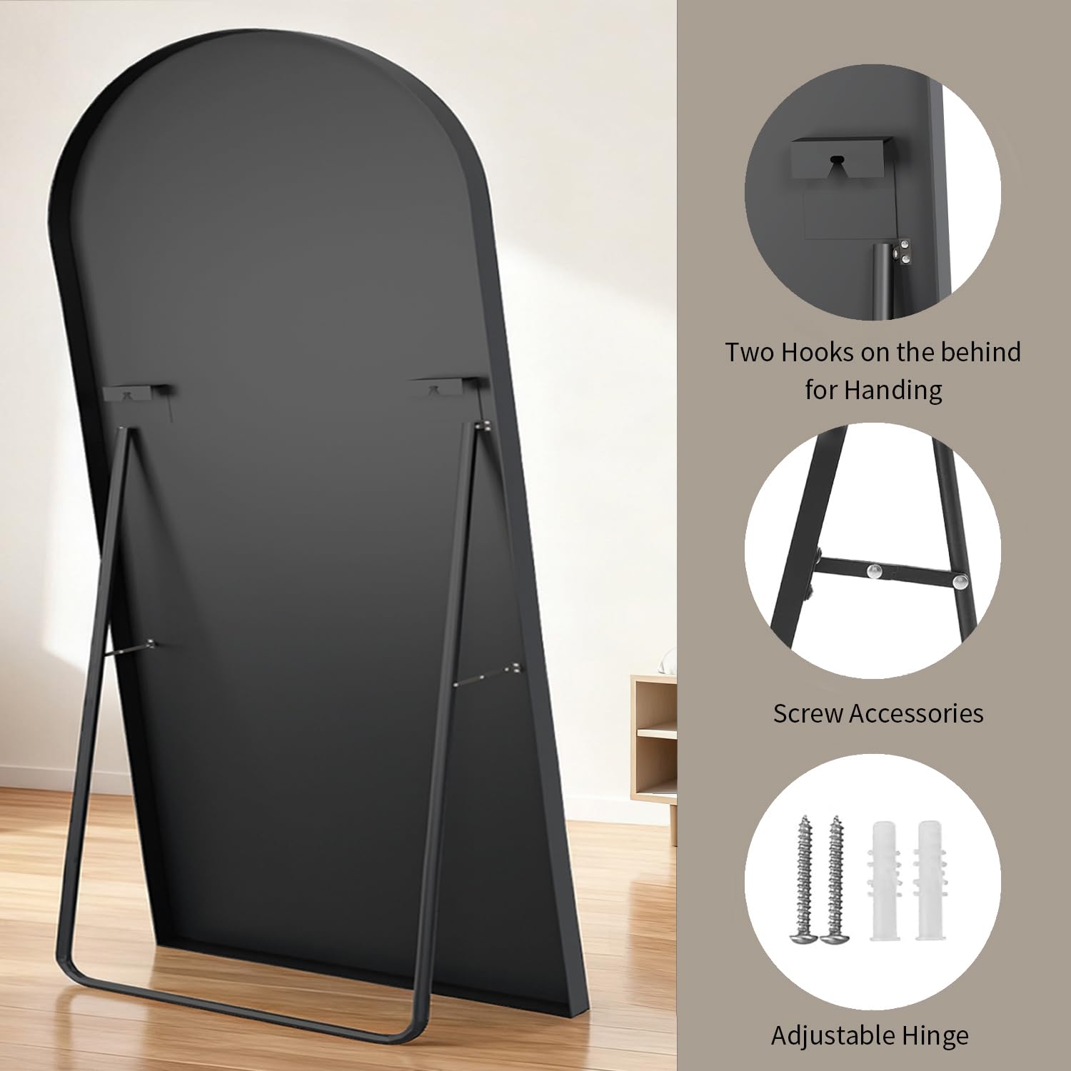Ganzkörperspiegel, 218x102 cm Groß Bogen Standspiegel aus Gehärtete Glas, Hängend oder Lehnend Wandspiegel für Schlafzimmer, Wohnzimmer, Ankleidezimmer, Schwarz