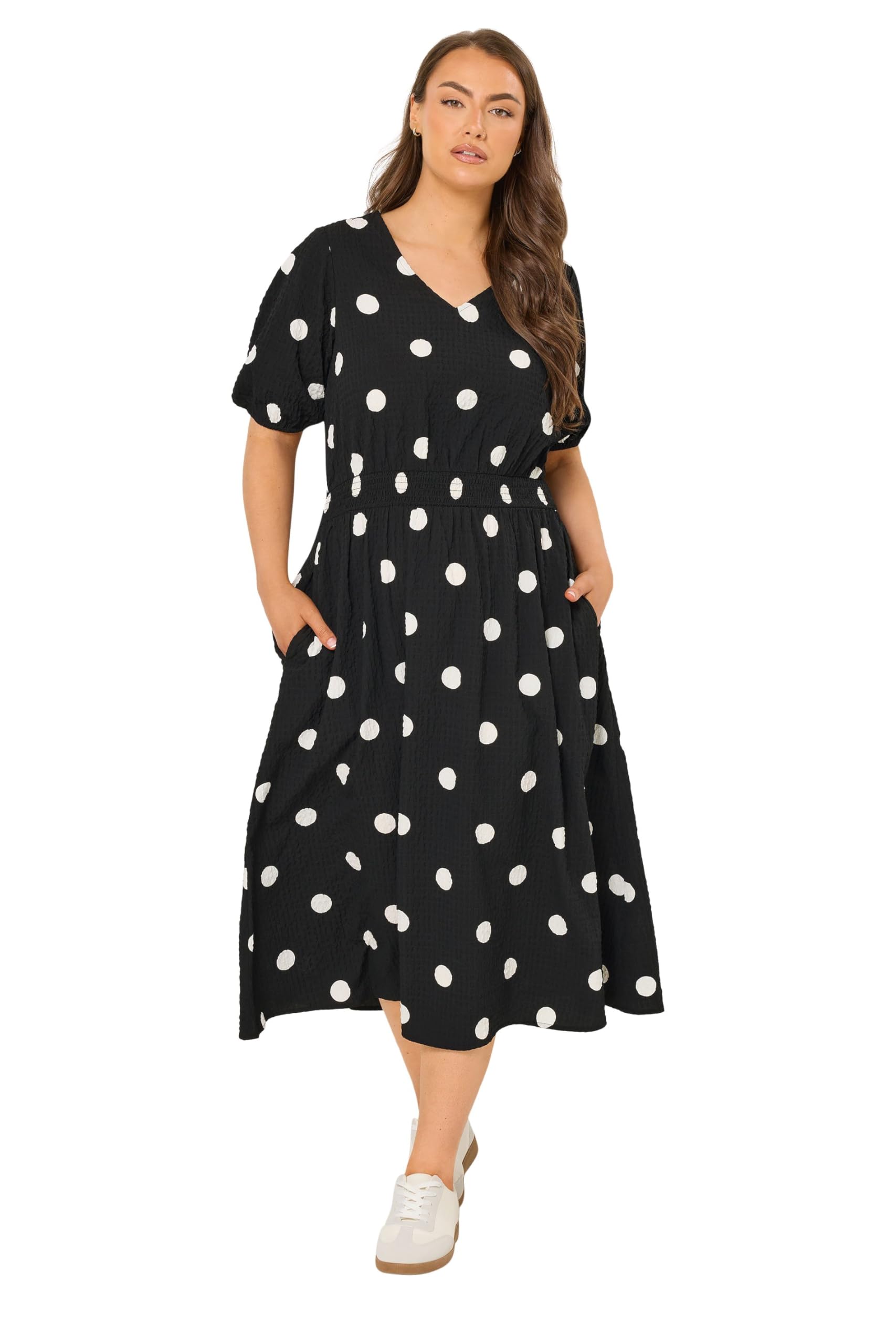 Yours Women's Black Polka Dot Smock Dress In | : 34/36