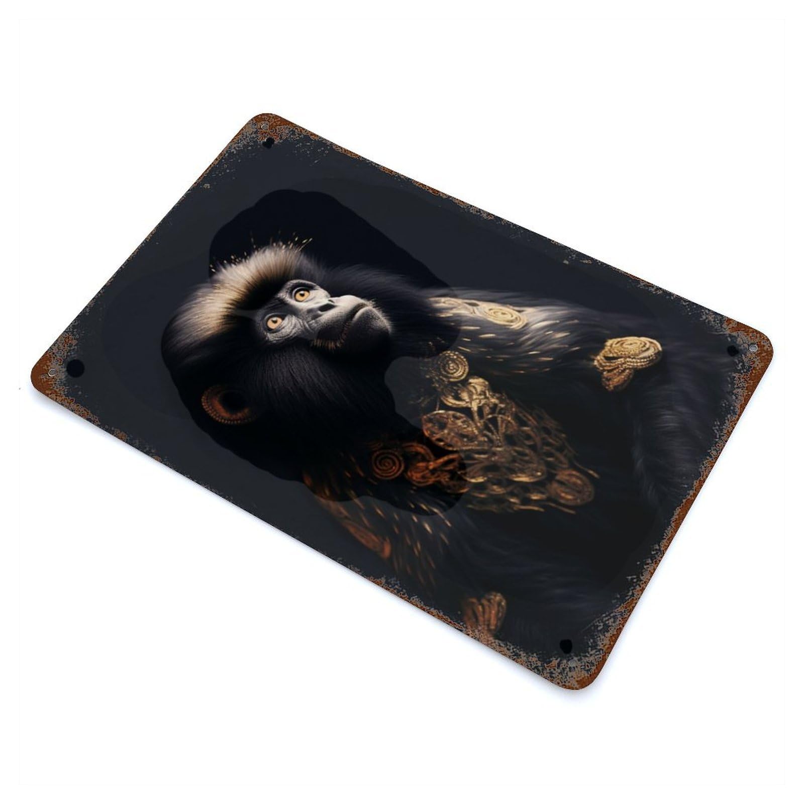 Rust Effect Black And Gold Monkey Vintage Rust Metal Sign 11.8"x7.9", Classic Wall Plaque for Shed, Workshop And Garage Wall Decor