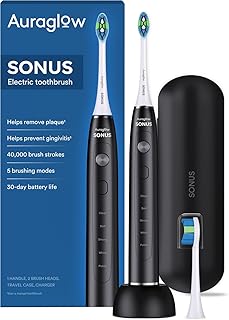 Sponsored Ad - AURAGLOW Sonus Electric Toothbrush, 5 Cleaning Modes, 2 Brush Heads & Travel Case, 40,000 VPM Sonic Toothbr...