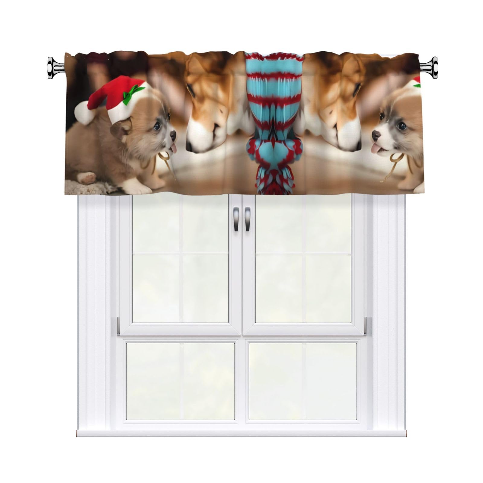 WHJSSF Cute Corgi Prints Housewarming Gift – Peach Skin Window Valance 54x18 for a Cozy Kitchen Refresh