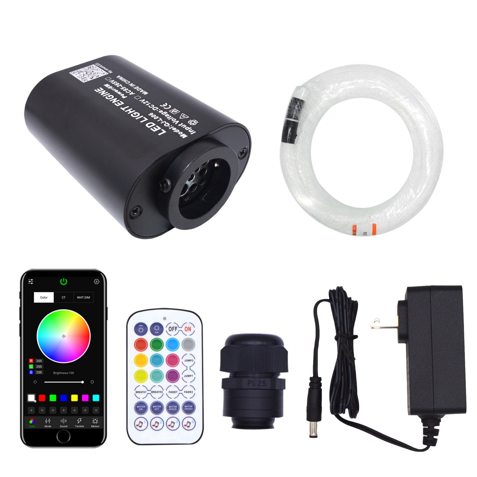 Twinkle Starlight Headliner Fiber Optic Light Kit with RF and APP Control,6W Light Engine and Fiber Cable 550 Pieces 9.8ft/3m