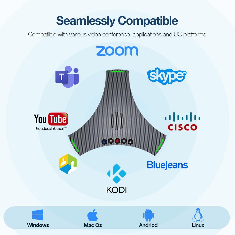 Octopus Ultra, Altoparlante e microfono per conferenze con microfono di estensione, riduzione del rumore e dell'eco, connessione Bluetooth, USB e connessione Daisy