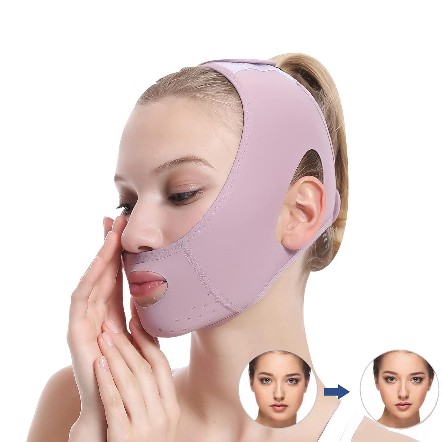 [Upgrade] V Line Mask Strap,Beauty Face Sleep Mask (Pink)