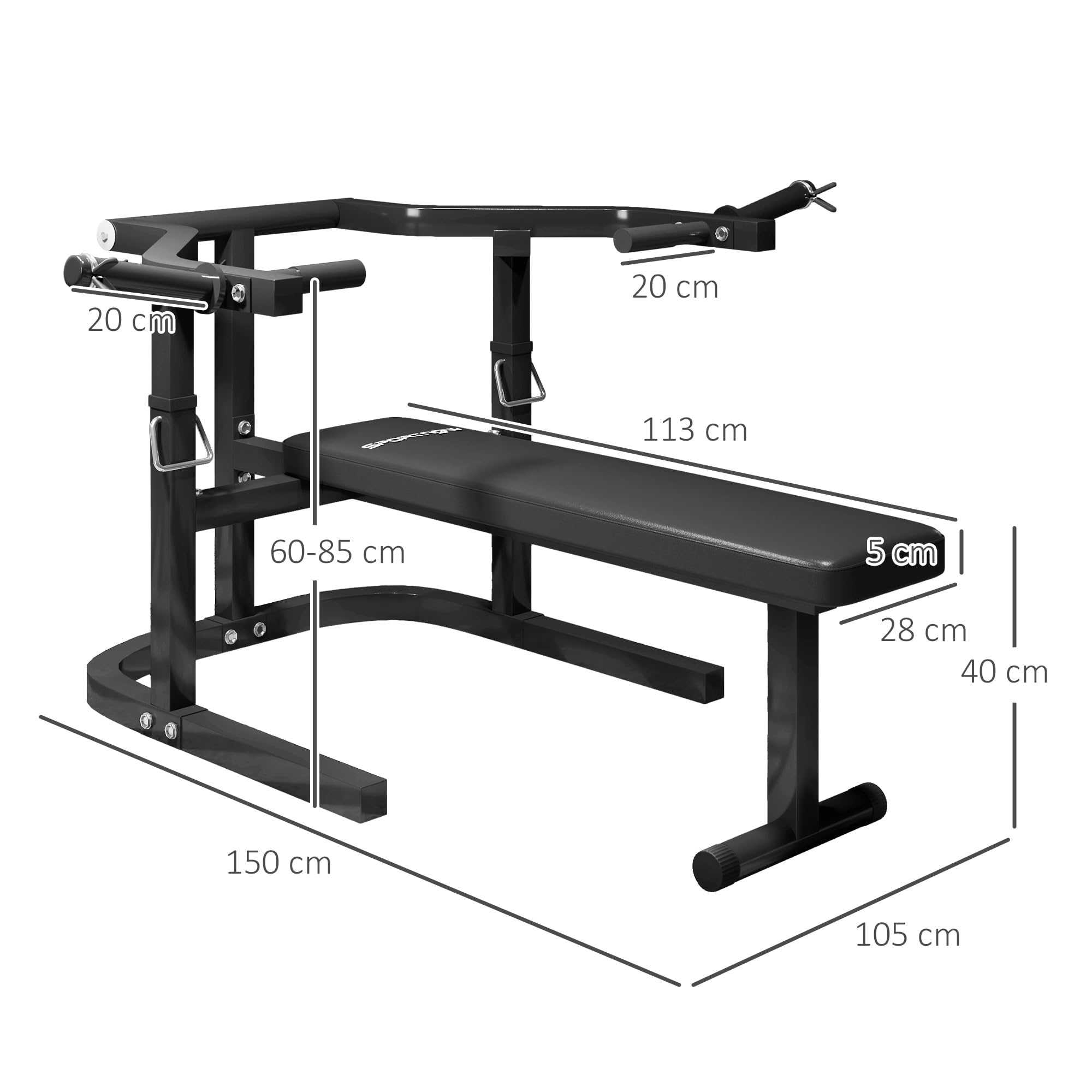 SPORTNOW Panca per Sollevamento Pesi ad Altezza Regolabile, Panca Piana Multifunzione in Acciaio, per Palestra e Casa, 150x150x60-85 cm, Nero