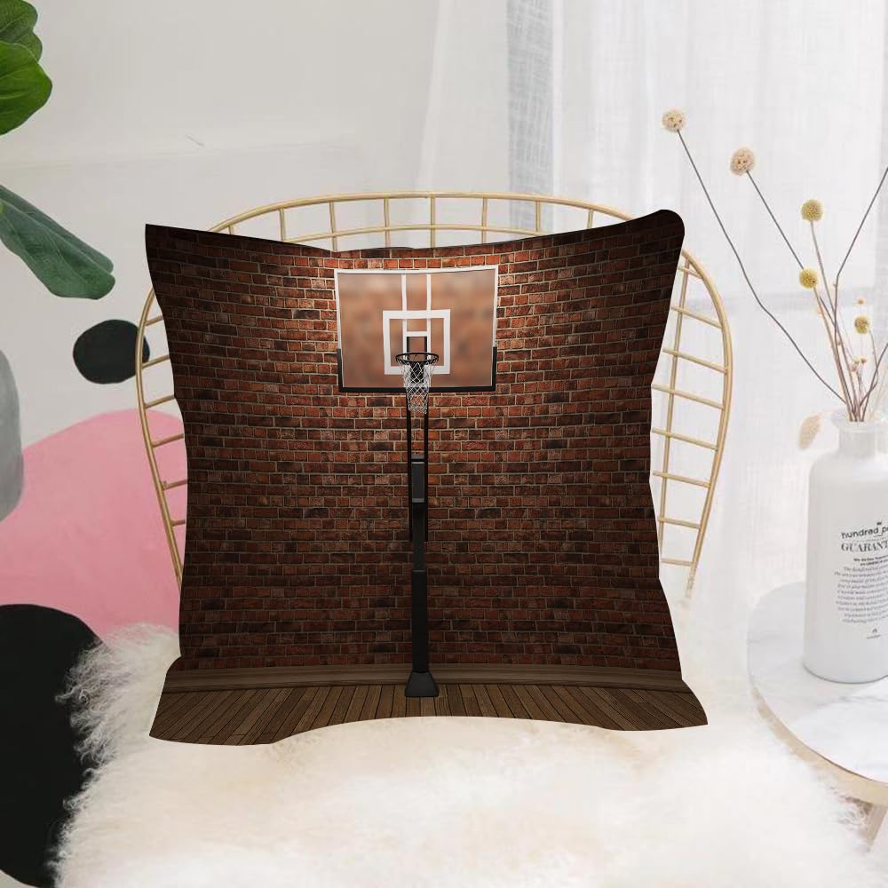 HYOSXW Cushion Cover,Throw Pillow Case Home Decorative for Living Room Bedroom Sofa Chair 16X16 Inch,Basketball, Old Brick Wall and Indoor Training Basketball Hoop,Pillowcase 40X40cm