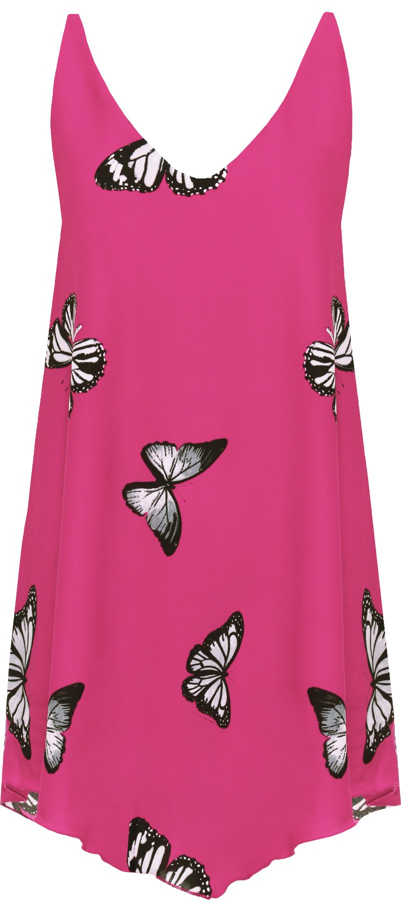 Wearall Women's Cerise Chiffon Butterfly Print Lined Sleeveless Dip Hem Vest Top - 20