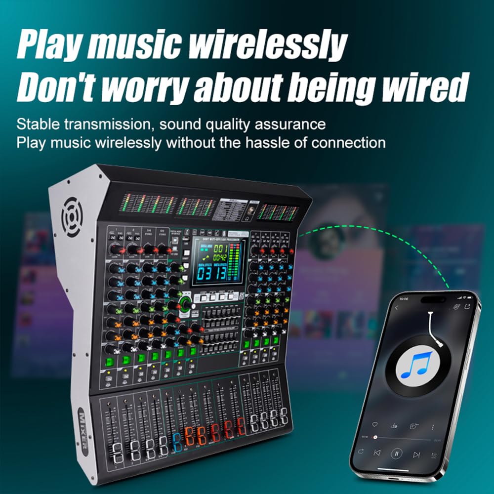 MD10 - Console mixer a 10 canali con 99 effetti DSP, riproduzione USB, connessione wireless, controllo EQ indipendente, ampio display LED - Mixer audio professionale per spettacoli dal vivo