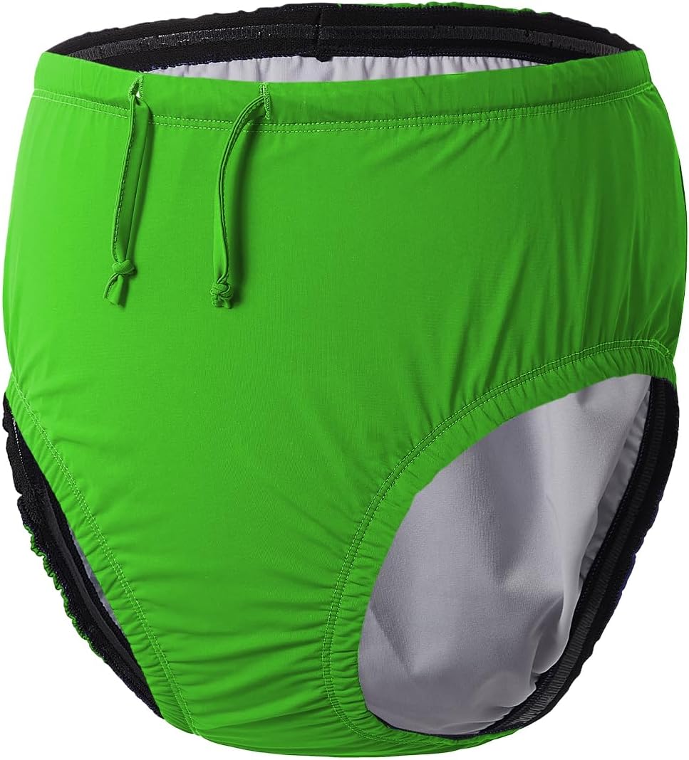 Adult Reusable Swim Diapers Special Needs Swimwear for Incontinence Cloth Diaper Covers Waterproof,Leakproof, Unisex (Lime Green, S)