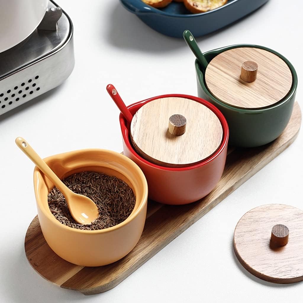 Storage Jars Spice Containers Set with Lids Household Seasoning Pot Spice Pot Ceramic Sugar Container Set Seasoning Box with Lid and Spoon (6 Ounces) Condiment Jar Spice Container (Color : C) (A )