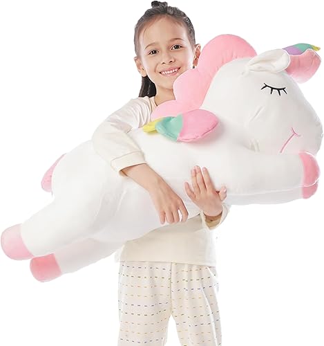 Poutmac Unicornio de peluche (blanco, 27 pulgadas)