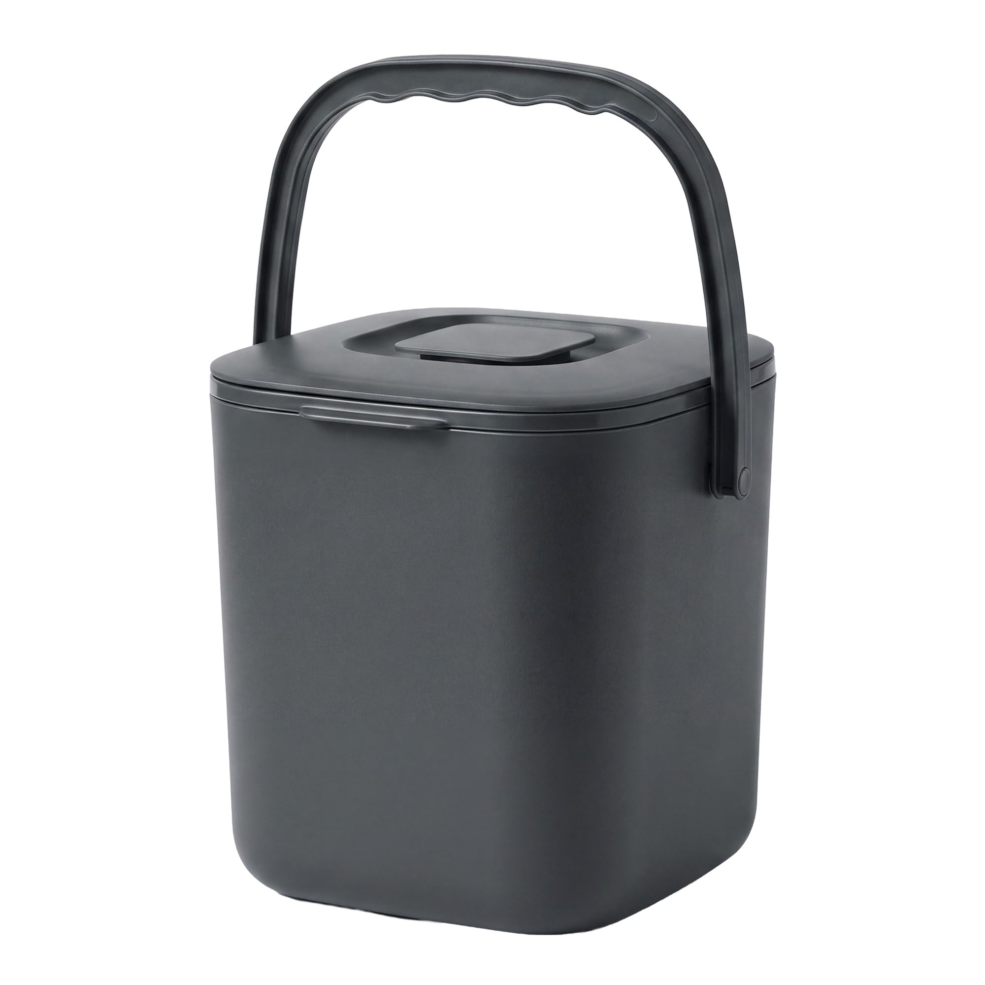 SONGMICS Compost Bin, PP Plastic Kitchen Food Waste Caddy, Worktop Bin with Lid and Strainer Basket, Odour-Proof, 4 L, 18.3 x 16.6 x 17.1 cm, Grey, Leos Collection LTB214GZ01