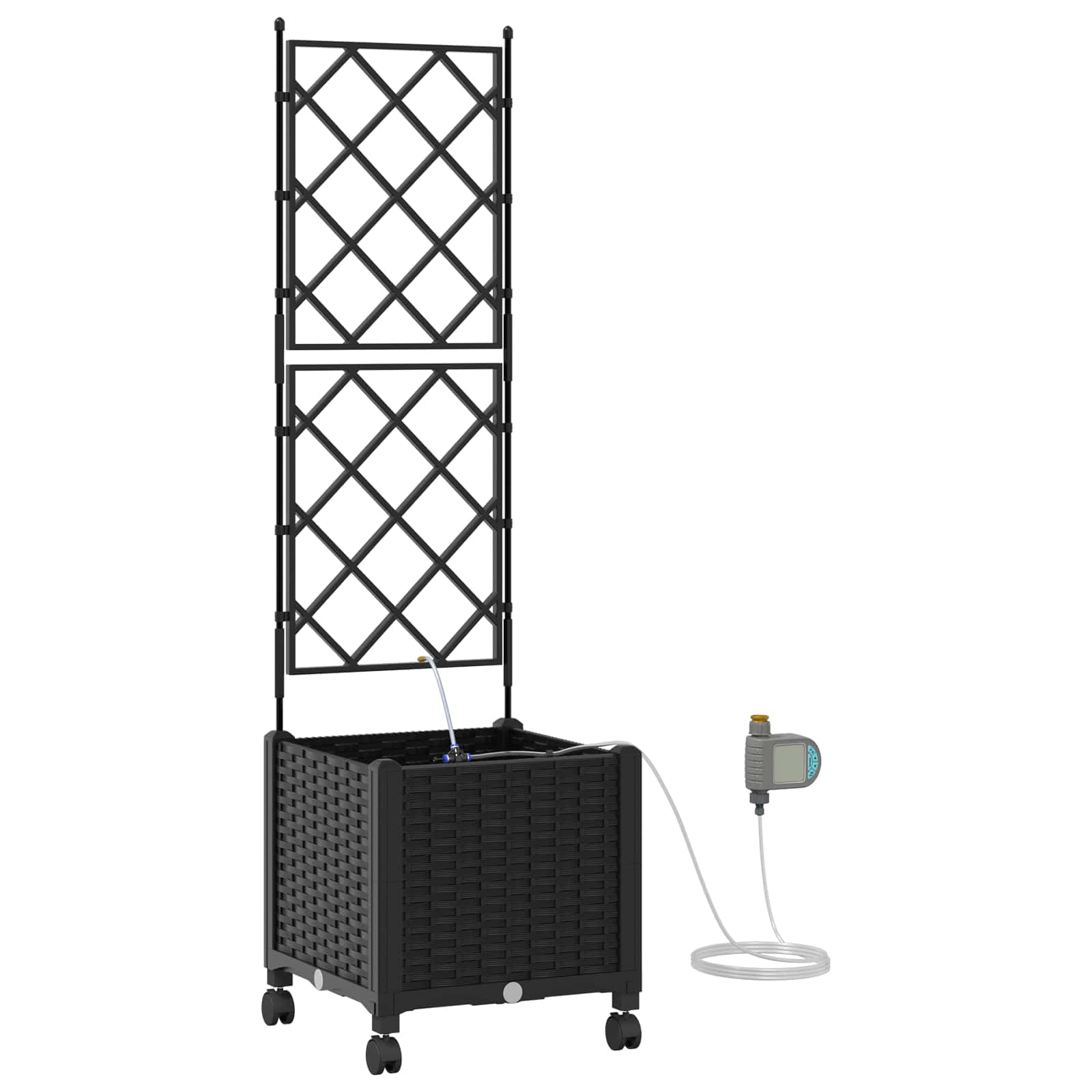 Fioriera con traliccio e ruote, set di irrigazione, 40 x 40 x 148 cm | Fioriera mobile in polipropilene con traliccio e sistema di irrigazione automatico per terrazza e giardino.