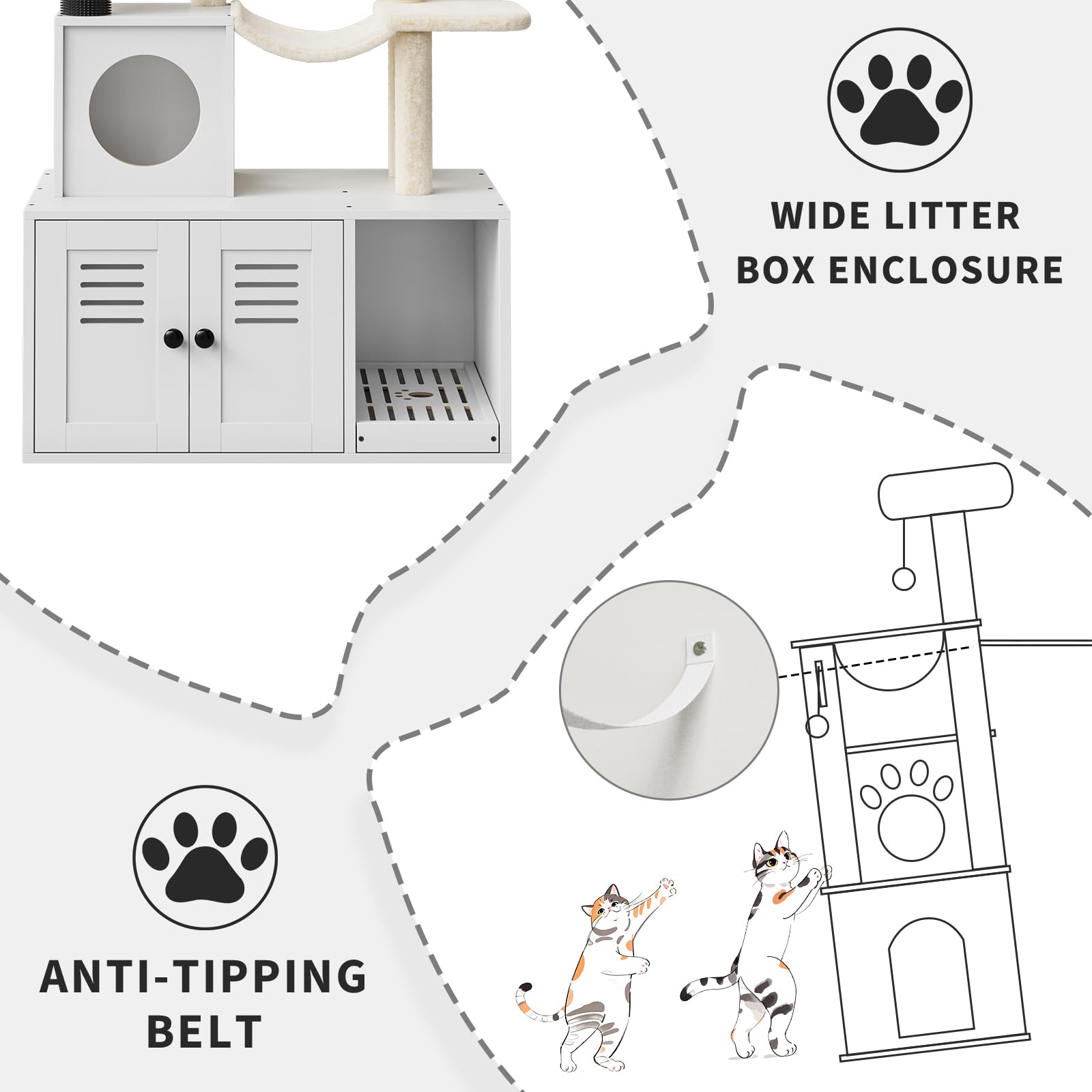 Möbel für Katzentoilette mit Kratzbaum aus Holz, Abdeckung für Katzentoilette und Kratzbrett, kombiniert, 2-in-1, mit integrierter Hütte & Kuschelplattform, modernes Katzenmöbel für Spielzeug und
