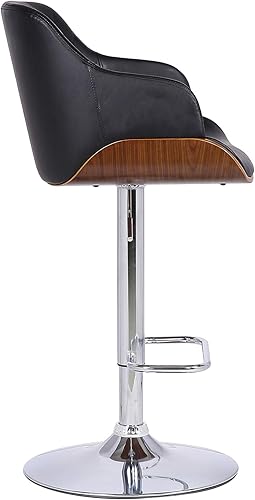 Miniatura 5 de Armen Living Toby Taburete giratorio de piel sintética, ajustable, negro, cromo, nogal