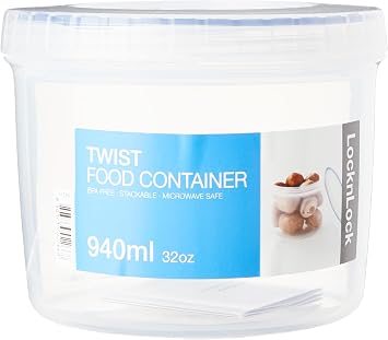 LocknLock Round 940ml Food Storage Containers with Lids - Airtight & Watertight, Microwave & Dishwasher Safe Food Containers with Twist Lids 127 x 104mm