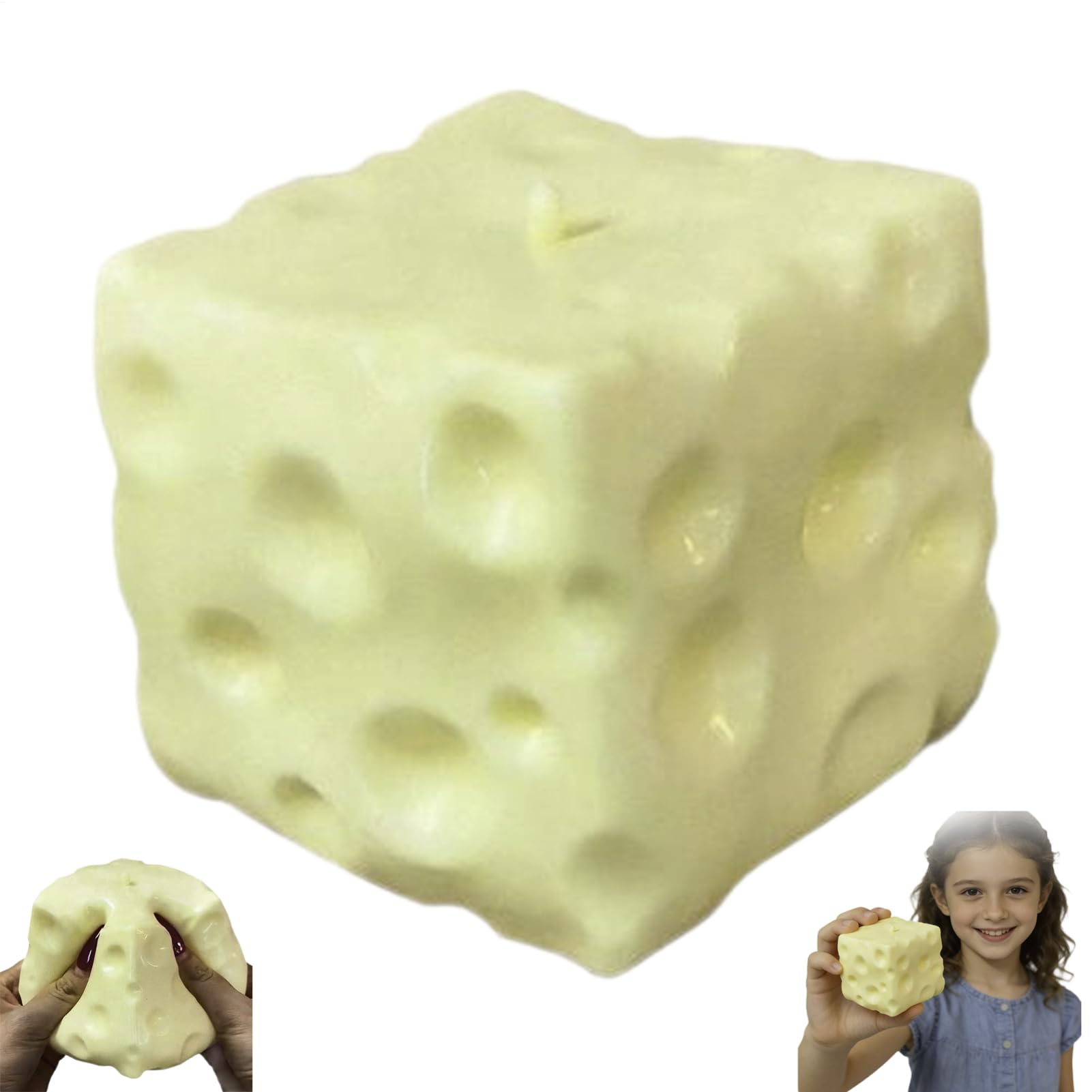 Big Cheese Squishy, Giant Cheese Block Squishy, Cheeses Stress Ball, Rebounding Sensory Squeeze CheeseCube, Stress Relief Cheeses Shapeable Ball Fidget Toy For Kids Adults