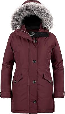 wantdo Women's Winter Coats Warm Puffer Jacket Long Thicken Parka with Faux Fur Hood