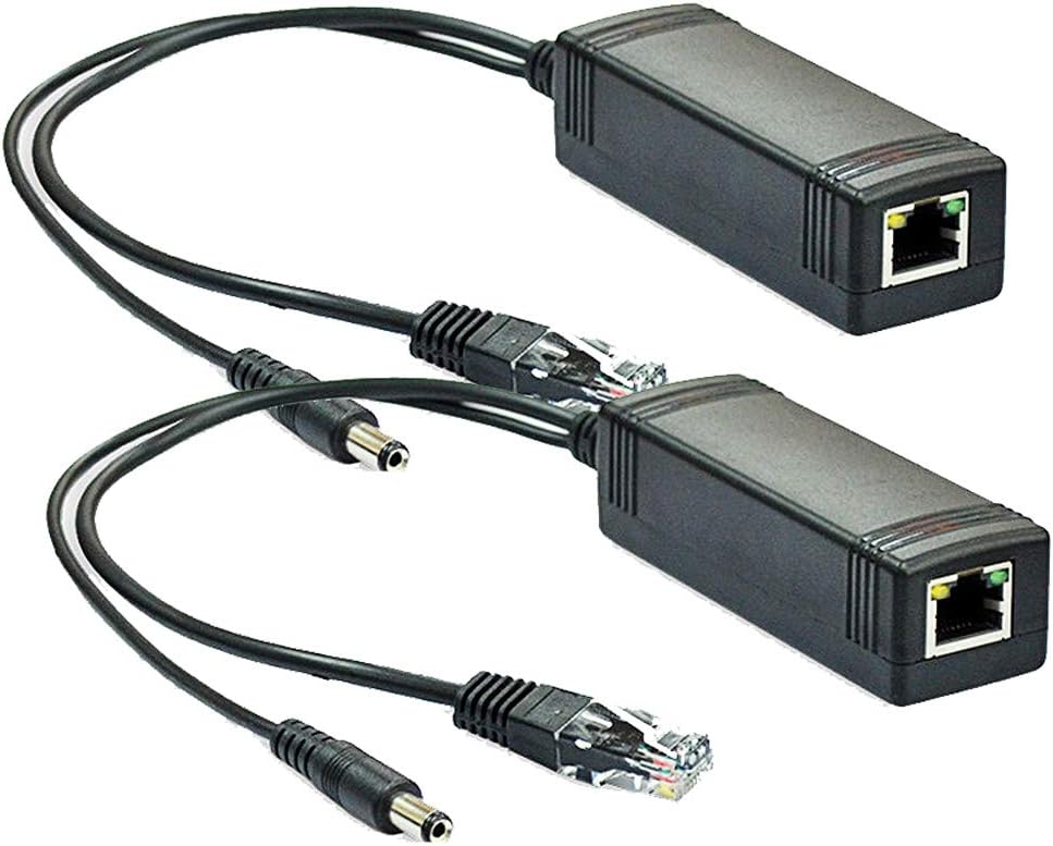 IEEE 802.3af Active Power Over Ethernet PoE Splitter Adapter 48V to 12V for Surveillance Camera, Wireless AP Router Voip Phone, 10/100Mbps, 2-Pack