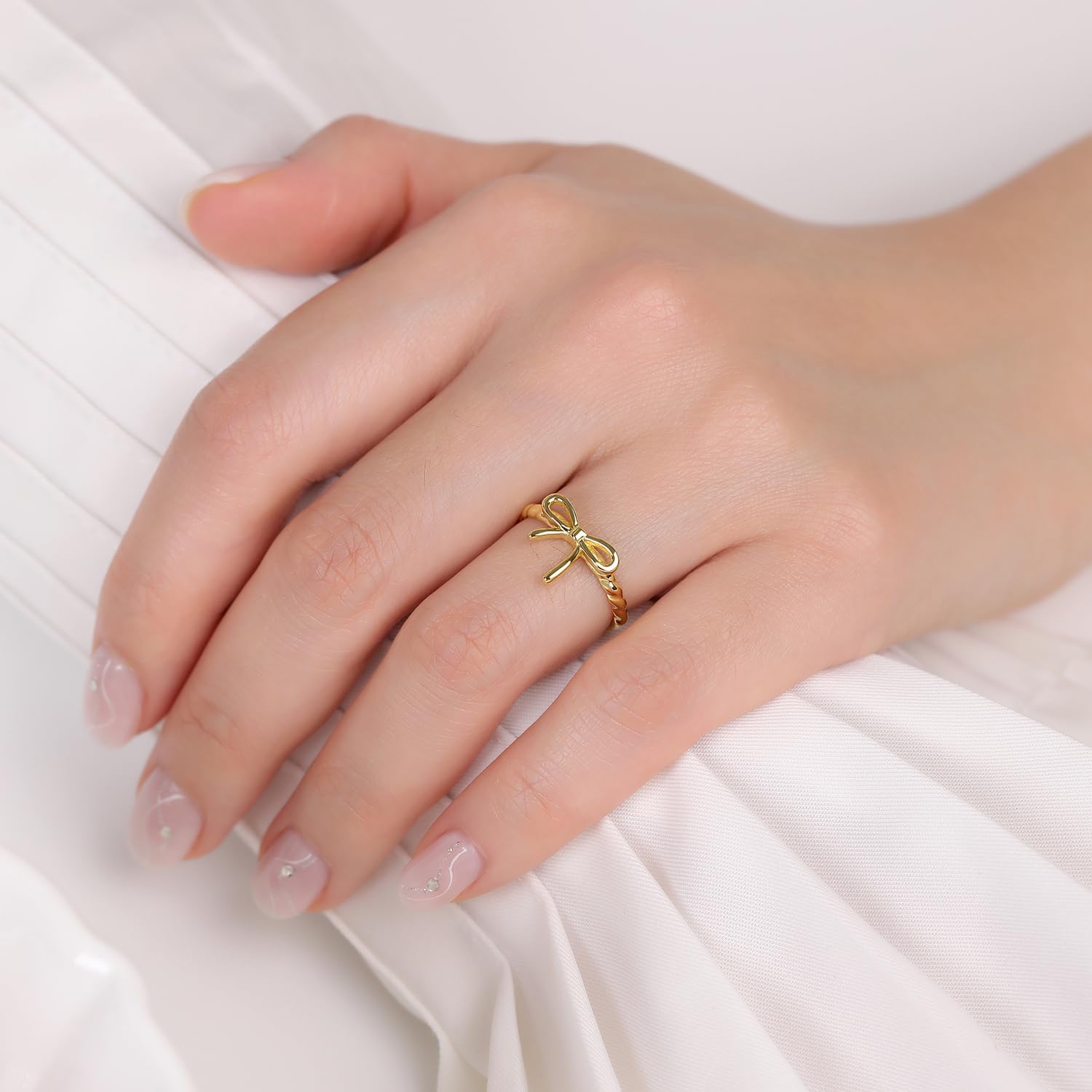 Meissa Dainty Bow Rings Infinity Rings for Women Girls Rose Gold Plated Bow Ring 925 Sterling Silver Handmade Adjustable Friendship Promise Rings