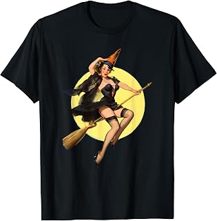Vintage Pin Up Witch Halloween T‑Shirt