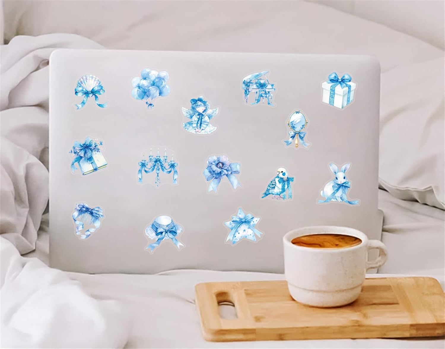 Transparent Blue Bow Sticker 50 Pcs Vinyl Cute Aesthetic Bows Stickers for Water Bottle Scrapbook Laptop Luggage Helmet Bike Skateboard,Waterproof Funny Trendy Decals for Teens Girls Women(E5) image 4
