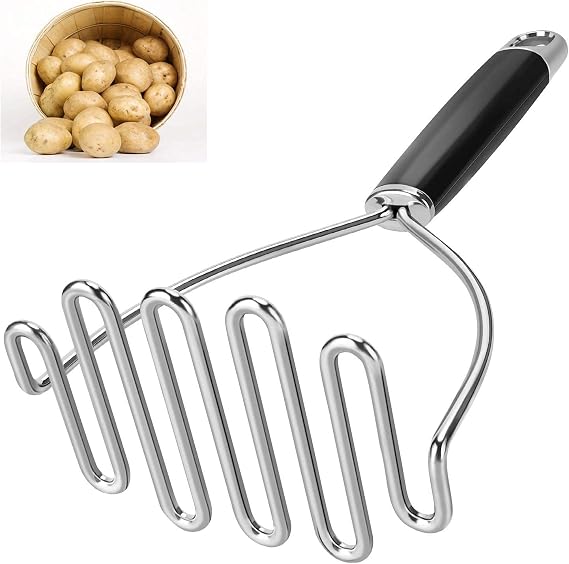 2PCS Potato Masher, Potato Masher Stainless Steel, Heavy Duty Mashed Potatoes Masher, Professional Metal Wire Masher Kitchen Tool for Bean, avocado, Vegetable-10.24 inch (Silver+gold)