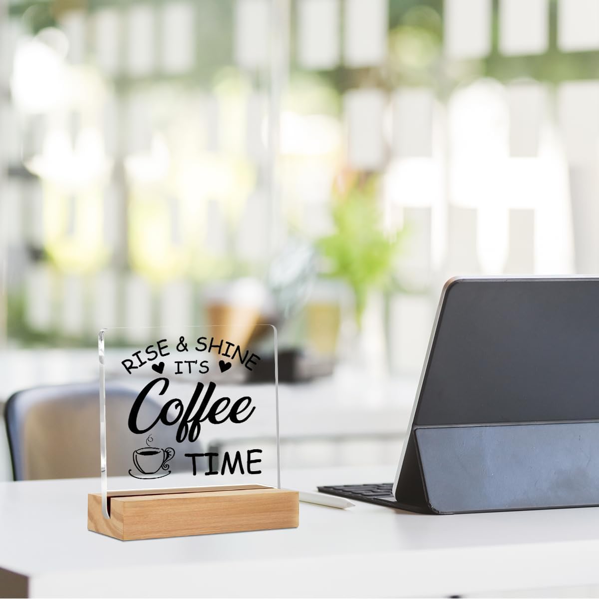 Coffee Bar Decor Acrylic Sign with Wood Stand, Coffee Lover Gifts image 4