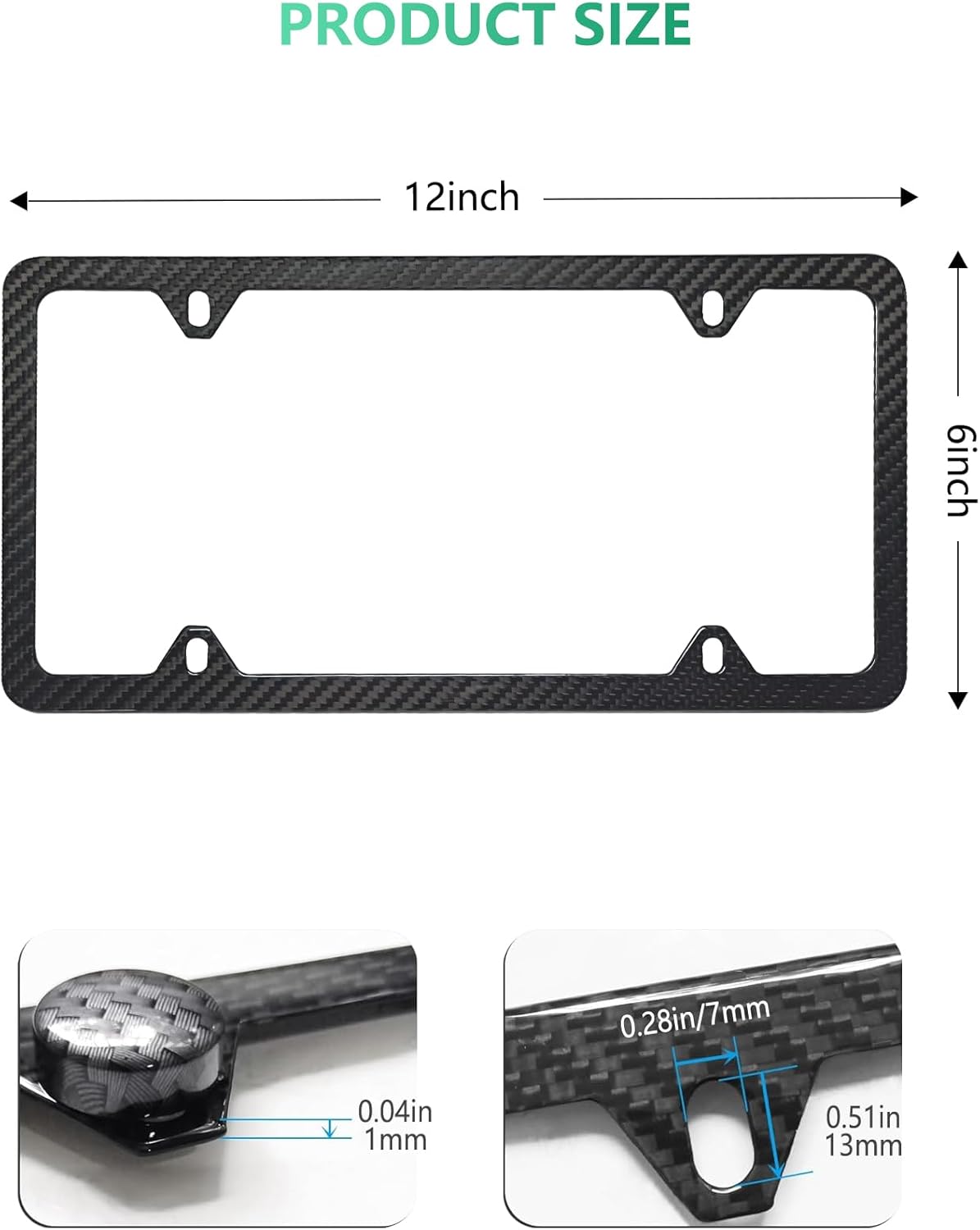 Carbon Fiber License Plate Frame - Handcrafted Real Carbon Fiber Wrap on Stainless Steel, Slim Black Car Tag Holder Includes Screws, Caps & Anti-Rattle Pad