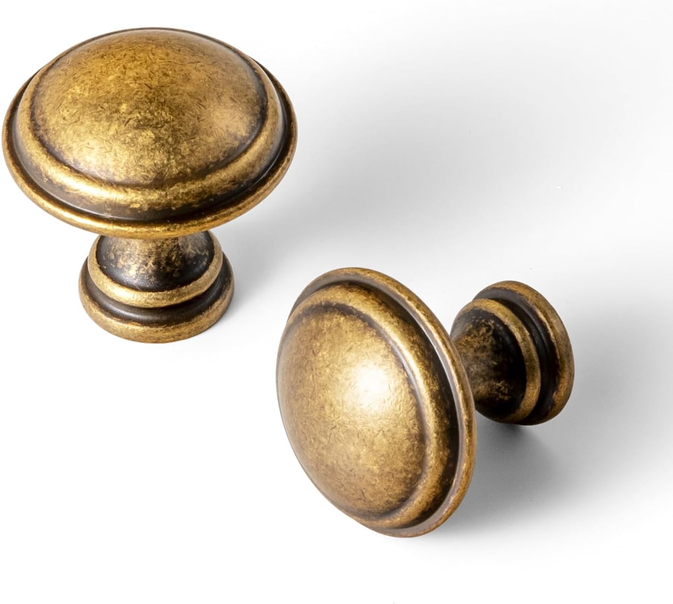 Goo-Ki 6 Pack Antique Brass Cabinet Knobs – Classic Round Drawer Pull with Layered Edge Detailing, Vintage Furniture Handle for Kitchen & Home Décor